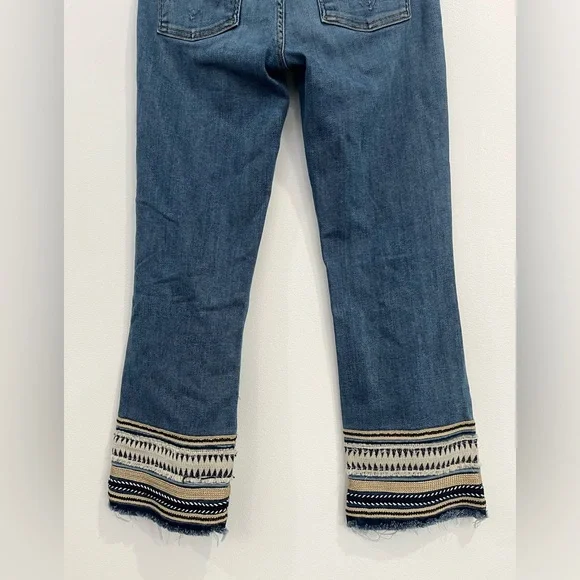 Anthropologie McGuire Ambrosio High Rise Boho Embroidered Ankle Crop Jeans 28